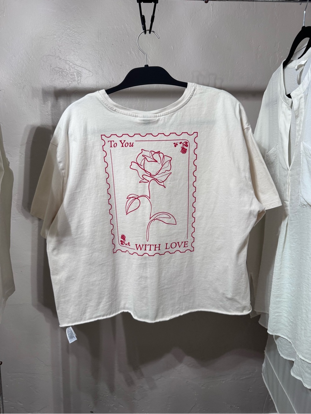 Cropped! Universal Thread White Tee with Red Rose Stamp Graphic